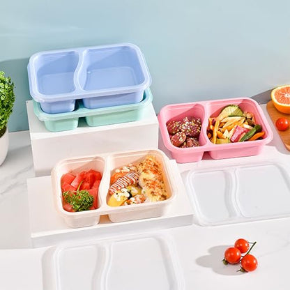 Finorder 4 Pack Wheat Straw Containers, Colorful 2 Compartment Reusable Snack Bento Box Toddler, Rectangle Meal Prep Food Containers for Adults Office and Travel - color: 3 Wheat Straw-4 pack
