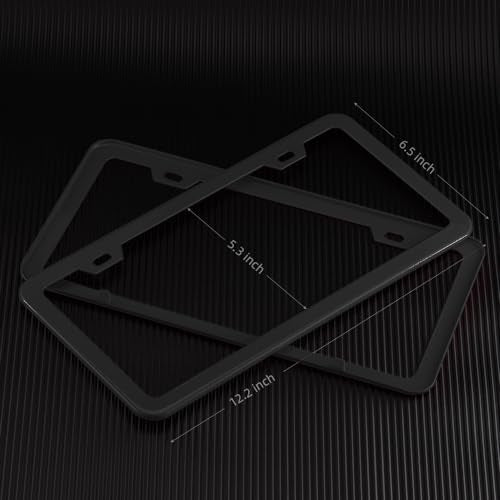 License Plate Frame, Metal Thin Stainless Steel with 2 Holes Screw Cap, 2 Pack ((Top-Purchased) Matte Black) - color: (Top-purchased)Matte Black