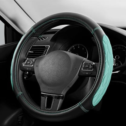 PIC AUTO Steering Wheel Cover, Mint Thick Rhombic Foam and Premium Leather, Universal 14.5-15.5 Inch Breathable Anti-Slip Steering Wheels Accessories for Men & Women - color: Mint