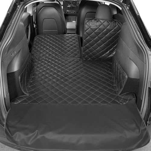 Heavy-Duty Leather SUV Cargo Liner for Fold Down Split Seats, Armrest Pass-Through Compatible, Pet-Friendly, Ideal for Dogs - color: Black, size: XL