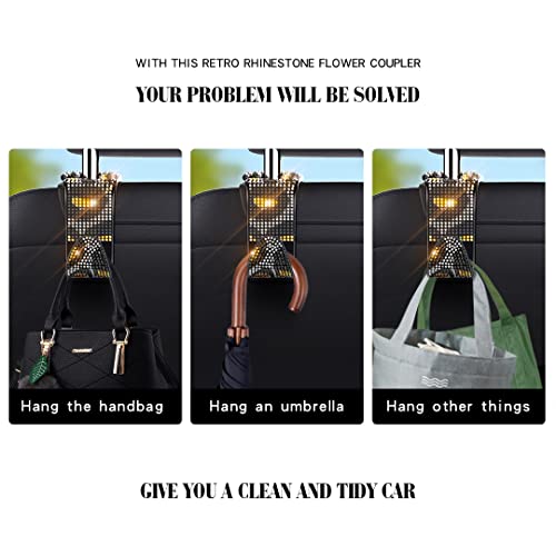 4 Pcs Bling Car Seat Hooks for Purses and Bags, Leopard Print Headrest Hooks with Bling Car Accessories