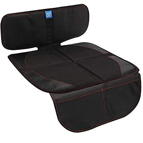 funbliss Car Seat Protector for Child Car Seat,Auto Seat Cover Mat for Under Carseat with Thickest Padding to Protect Leather & Fabric Upholstery,PVC Leather Reinforced Corners - color: BLACK