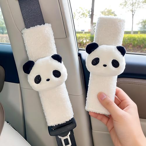 2 PCS Seat Belt Cover Pad, Cute Kawaii Animal Panda Seatbelt Covers for Kids and Adults, Winter Plush Fluffy Soft Seat Belt Cover, Cartoon Seatbelt Cushion,Car Seat Strap Pads (G-Panda) - color: G-Panda
