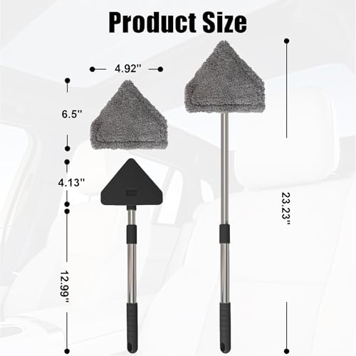 Conliwell Windshield Car Cleaning Tool, 13-16.7-inch Extendable Handle with 180-Degree Rotation and 4 Reusable Microfiber Cloth Heads, Suitable for Cleaning Car Windows Inside and Out (Black)