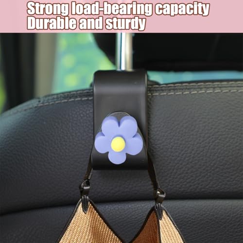 4 PCS Car Headrest Hook, Multifunctional Flower Vehicle Seat Back Storage Hook, Cute Automotive Seatback Organizer Hanger for Purse Grocery Bag Handbag, Universal Fit (Black/Blue) - color: Black/Blue