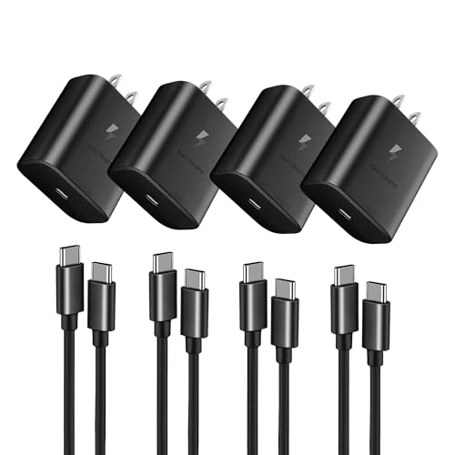 45W Fast Charger, USB C Port Adapter, Wall-Mounted Cube Charging Block.Type-c Mobile Phone Charger with C to C Cable is Suitable for Samsung S25/S24/S23/S22/S21, Galaxy, and More. (Black, 4-pack-45w) - color: black, size: 6.0ft