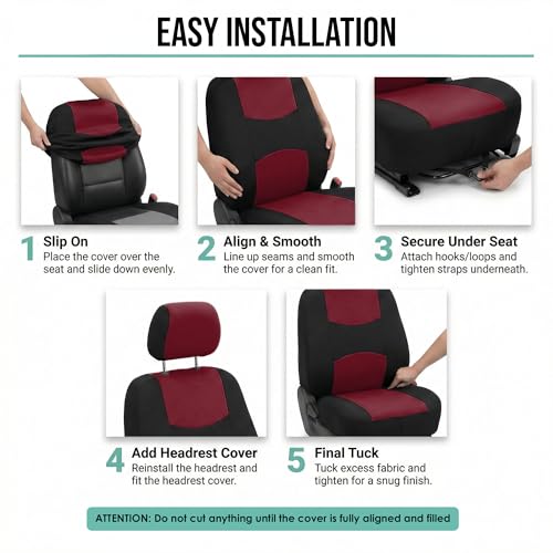 FH Group FB050102 Flat Cloth Seat Covers (Burgundy) Front Set – Universal Fit for Cars Trucks & SUVs - color: Burgundy, style: Seat Cover Front Set