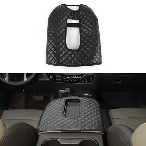 Armrest Pad Cover Center Console Lid Cover Compatible with 2019-2023 Chevrolet Silverado & GMC Sierra, Leather Console Replacement, Black - color: Black A+