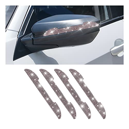 4PCS Bling Car Rear View Mirror Anti-Scratch Stickers Protector, Rhinestone Auto Door Handle Edge Guards, Crystal Anti-Collision Strip Decal, Car Decoration Accessories for Women Men (Pink) - color: Pink