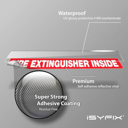 iSYFIX Fire Extinguisher Inside Sticker Sign – 5 Pack 9x1.7 Inch – Self-Adhesive Reflective Vinyl Decals, Laminated UV, Weather, Scratch, Fade Resistance, for Cars, Trucks, Trailers & Vehicles - color: Red Reflective, size: 9x1.7 (5 Pack)