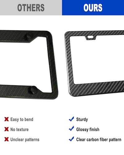 Aootf Carbon Fiber License Plate Frames- 100% Real Carbon Cloth Wrapped Stainless Steel Car Tag Holder, 2 Pack Wide Edge Black Covers with Anti Theft Screws Caps, 2 Hole - style: Wide Edge-2 Hole