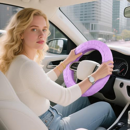 Road Comforts Steering Wheel Cover, Fluffy Car Wheel Covers for Women/Girls/Ladies，Soft Wool Fur Steering Wheel Protector, Universal 14 1/2 inches to 15 inches - Purple - color: Purple