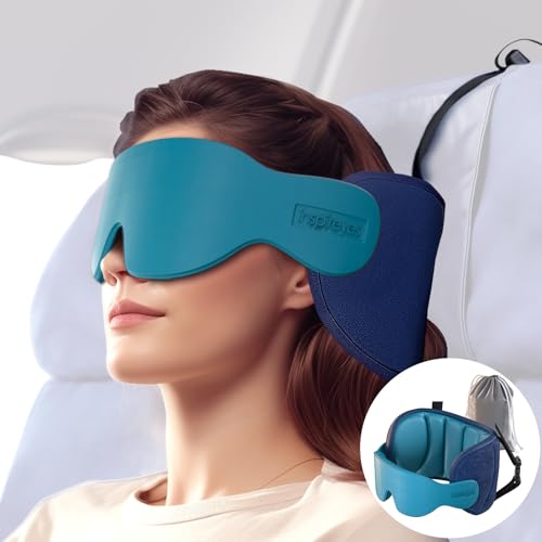 Inspireyes Travel Pillows for Airplanes, 360° Head Support for Long Flight, Soft Airplane Pillow with 3D Eye Mask for Sleeping, Stop Bobblehead, Airplane Headrest Gadgets, Lake Blue - color: Lake Blue