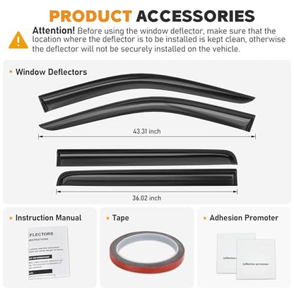 Shatterproof Taped-On Window Deflectors for 2019-2025 Chevrolet (Chevy) Silverado GMC Sierra 1500 2500HD 3500HD Crew Cab, Rain Guards, Window Visors for Cars, Vent Deflector, 4pcs - size: For Silverado 1500 19-25 Crew Cab
