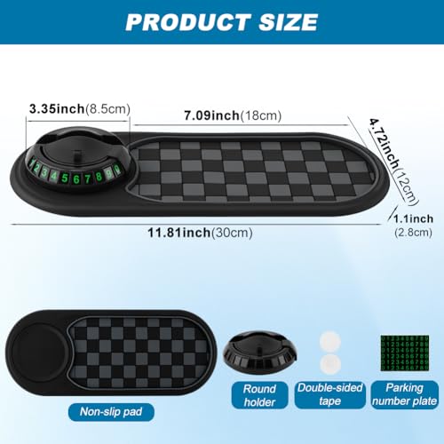 Multifunction Car Anti-Slip Mat, Car Dashboard Mobile Phone Holder, Anti Slip Mat Phone Holder and Temporary Parking Number Pad - Secure Storage for Sunglasses, Keys, Gadgets - color: Black+Silver