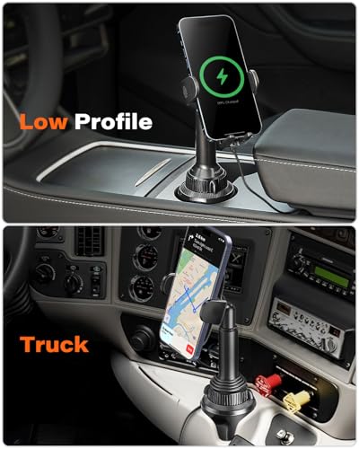 APPS2Car 15W Qi Wireless Car Charger Solid Cup Holder Mount, Adjustable Long Arm & 360° Rotation, Fits 3"–4" Round Cup Holders, Works with Cases ≤ 4 mm (No Metal Attachments) - color: Upgraded Wireless Charger
