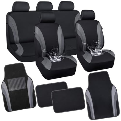 CAR PASS EVA Waterproof Car Seat Covers Full Set with 4Pcs Waterproof Car Floor Mats Universal Fit Airbag Compatible Automotive Interior Covers for Sedans, Trucks,Vans,SUV (Combo Set, Black & Gray) - color: Black & Gray