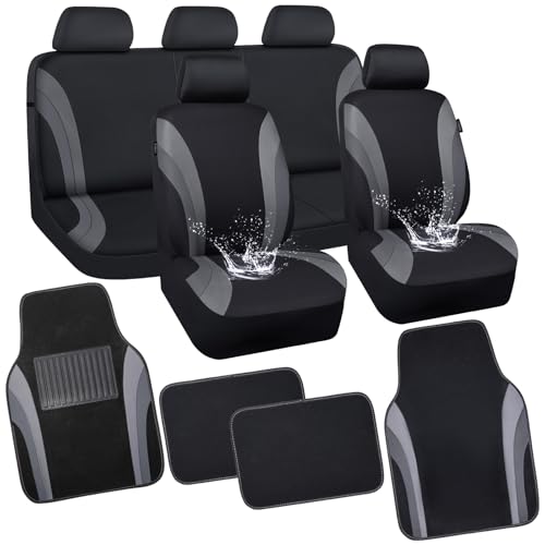 CAR PASS EVA Waterproof Car Seat Covers Full Set with 4Pcs Waterproof Car Floor Mats Universal Fit Airbag Compatible Automotive Interior Covers for Sedans, Trucks,Vans,SUV (Combo Set, Black & Gray) - color: Black & Gray