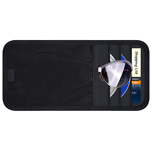 Wisdompro Car Sun Visor Organizer, Auto Storage Pouch with 3 CD Sleeves, Pen Holder, Strap & Pocket for Sunglass, Document, Card -Black - color: Black