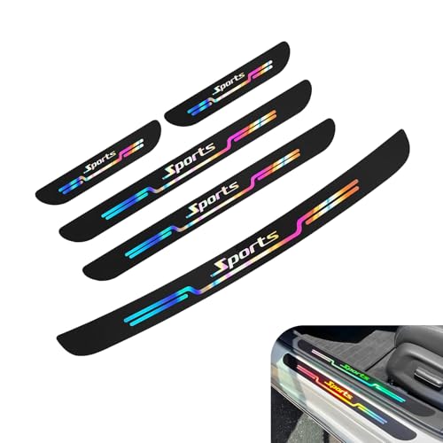 5 PCS Car Door Sill Protector, Anti-Scratch Rear Trunk Bumper Strip, Laser Car Door Edge Guards, Waterproof Threshold Trim Stickers, Universal for Cars Trucks SUVs (Black)