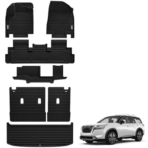 3W Floor Mats & Cargo Liner & Back Seat Cover Custom Fit for Nissan Pathfinder 2022-2026 (Only fit 8 Passenger Models), TPE All Weather Custom Fit Nissan Pathfinder Full Set,Black - size: 5.Pathfinder|22-26|Full Set