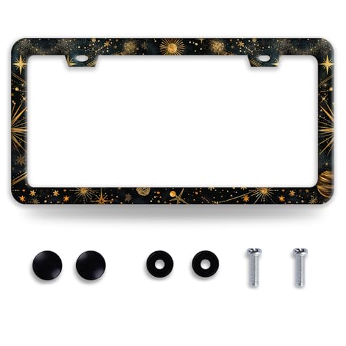 Galaxy Sun Stars Moon License Plate Frame Funny Universe License Plate Frames Stainless Steel Accessories Cars Decor with 2 Holes and Screws Fits Standard Us Ca Vehicles Holder 12.2 X 6 Inch - color: Galaxy Sun Stars Moon