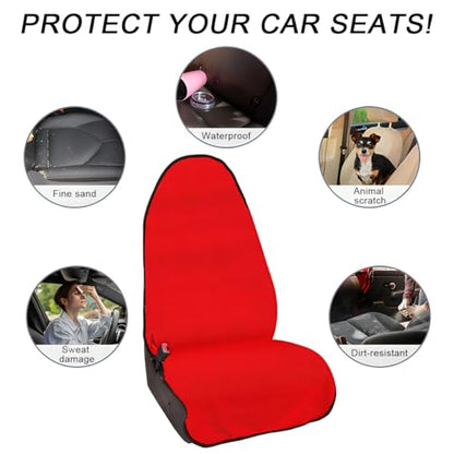 DXNQ 2PCS Car Towel Seat Cover, Waterproof Sweating Non-Slip Premium Soft Towel Carseat Protector, Universal Machine Washable Car Truck SUV Front Seat Cover for Gym Workout Beach Hiking (Red) - color: Red, 2pcs, Front