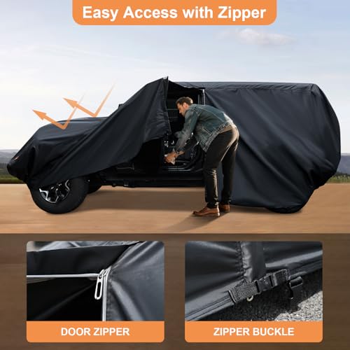 600D Waterproof Car Cover Custom Fit for Jeep Wrangler 2 Door (1987-2025) JL JK TJ YJ CJ, Outdoor Car Cover Waterproof All Weather for Automobiles Sun Rain Snow Protection with Door Zipper - size: Custom Fit Jeep Wrangler 2 Door