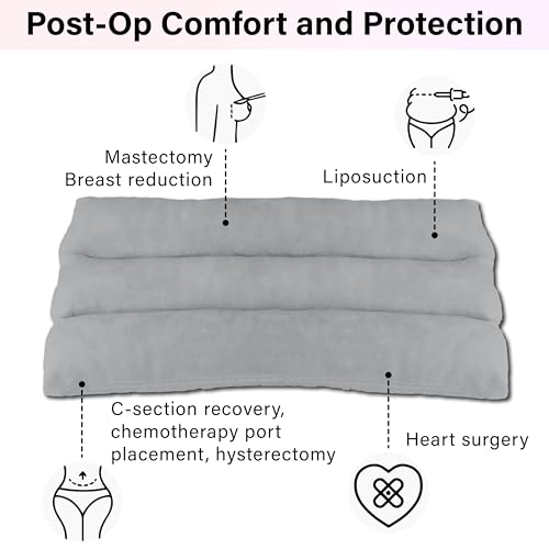 Mastectomy Seatbelt Pillow, Seat Belt Pillow Post Surgery, Port Pillows for Chemo Patients Seatbelt, Seat Belt Cushion for Heart Surgery Recovery, Hysterectomy Abdominal Incision Recovery Seatbelt - color: Gray
