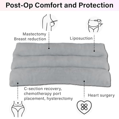 Mastectomy Seatbelt Pillow, Seat Belt Pillow Post Surgery, Port Pillows for Chemo Patients Seatbelt, Seat Belt Cushion for Heart Surgery Recovery, Hysterectomy Abdominal Incision Recovery Seatbelt - color: Gray