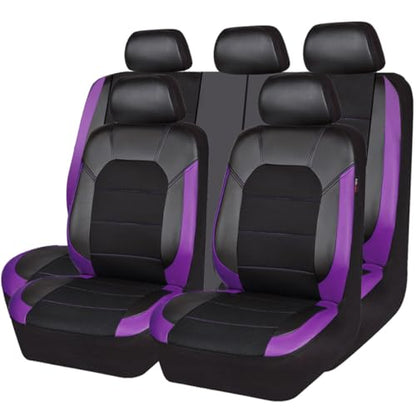 CAR PASS Leather Seat Covers, Breathable Universal Car Seat Cover Full Set for Cute Women Girly,Super 5mm Composite Sponge Inside,Airbag Compatible fits Most Auto,SUVs,Trucks,Vans(Black&Purple) - color: Black&Purple, size: Full Set
