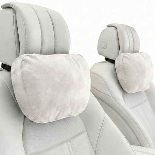 2PCS Car Pillow for Car Neck Pillow for Driving Seat Neck Support Soft Cushion Back Support Head-Rests for Vehicle Sleeping with Elastic Adjustment Strap (Beige, Head) - color: Beige, size: Head