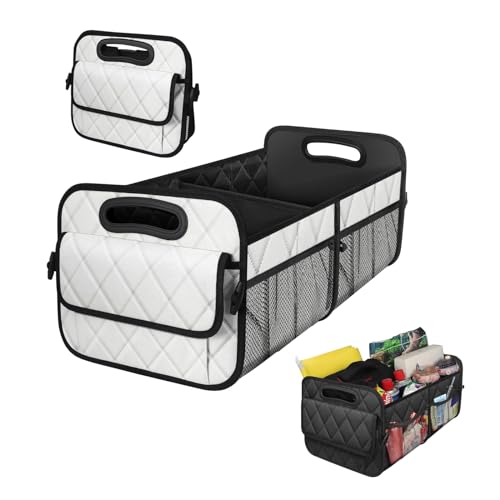 Car Trunk Organizer, Multi-Compartment Auto Trunk Storing Bag with Pockets, Collapsible Organizer and Storage for Sedans, SUVs, Trucks, Universal Interior Car Accessories (White) - color: White