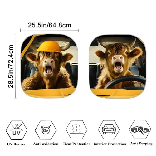 Cow Print Car Front Windows Sunshade 2 Pieces Set Automotive Windshield Sunshade Car Interior Accessories for Summer Foldable Reflective Auto Shade - color: Cow
