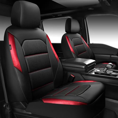 CAR PASS Memory Foam Leather Seat Covers,Air Cool Mesh Thick Car Seat Covers Front Seats Red Leather Seat Covers for Cars Universal for SUVs Trucks,Airbag Compatible Comfort Durable,Black Red Metal - color: Black/Red, size: Two Front