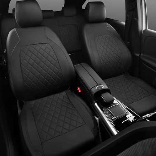 Universal Deluxe Pu Luxury Vinyl Faux Leather Car Seat Covers Full Set, Airbag Compatible, Breathable, Fit for Cars, Trucks, SUV (All Black) - color: Black and Black, size: Full Set