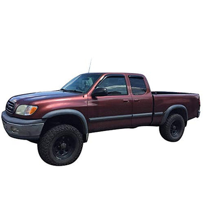 FREEMOTOR802 Tape-on Window Deflectors Compatible with 2000-2006 Toyota Tundra Extended Cab (Access Cab) | Slim Style Dark Tinted Acrylic Rain Guards Side Window Visors Wind Deflectors, 4 Pieces Set