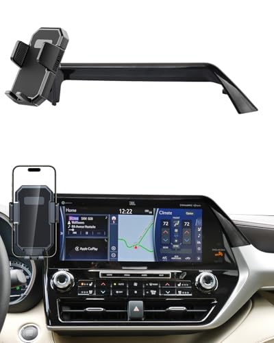 PZK Car Phone Holder for Toyota Highlander Hybrid Lmited/Platinum 2020-2024 2025 Accessories Only for 12.3-inch Screen Auto Lock Car Phone Mount Hands Free 360° Rotation (Not Fit 8-Inch L/LE/XLE) - color: Auto Lock, size: Highlander 2020-2025 (12.3 inch)