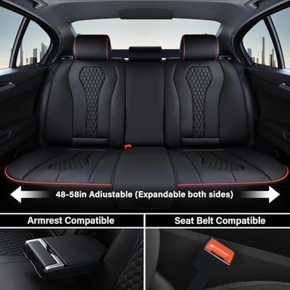 Coverado Automotive Seat Covers 5 Seats, Leather Seat Covers Fullset, Black Car Seat Covers, Luxury Car Seat Covers, Seat Cushion, Driver Seat Covers, Car Seat Protector Universal Fit Most Cars - color: Black&Red line, size: FullSet