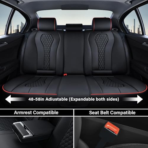 Coverado Automotive Seat Covers 5 Seats, Leather Seat Covers Fullset, Black Car Seat Covers, Luxury Car Seat Covers, Seat Cushion, Driver Seat Covers, Car Seat Protector Universal Fit Most Cars - color: Black&Red line, size: FullSet