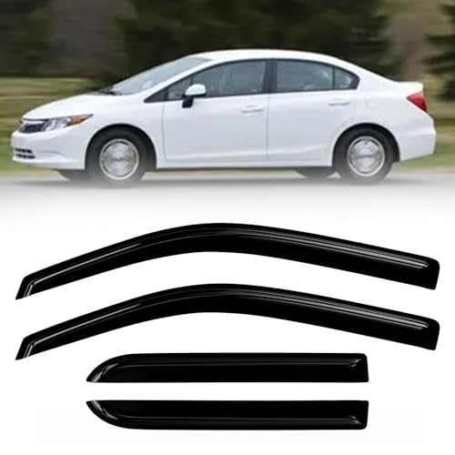 Window Rain Guards Compatible 2012-2015 Honda Civic Sedan w/ 4 Doors 4PC Window Visors Vent Shade Deflector Tape On - size: 12-15 Honda Civic Sedan