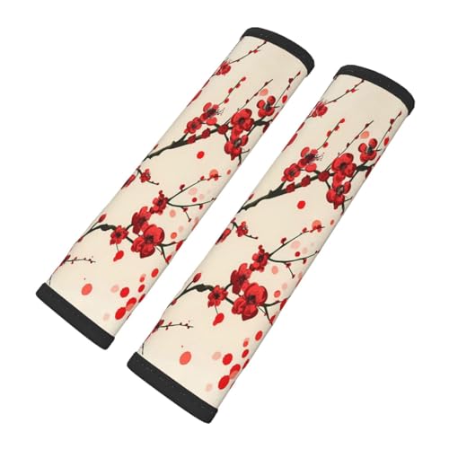 Seat Belt Cover Pad Red Japanese Cherry Blossom Flower Soft Safety Car Automotive Seat Belt Pads Cushion Shoulder Strap Covers for Cars or Bags, 2 Pcs - color: Red Japanese Cherry Blossom Flower