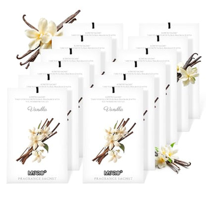 MYARO 12 Packs Vanilla Scented Sachets for Drawer and Closet, Long-Lasting Closet Sachet Bags Drawer Deodorizers Fresh Scents, Home Fragrance for Lover - color: Vanilla