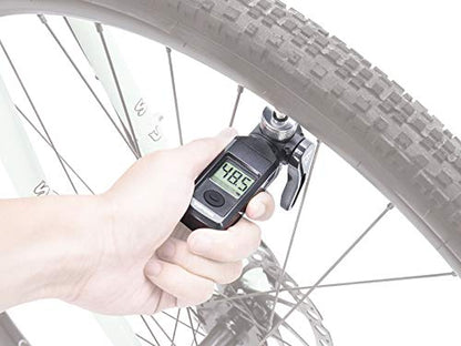 Topeak Shuttle Gauge Digital Tire Pressure Gauge – 300 PSI / 20.7 Bar High-Precision Gauge for Presta, Schrader & Dunlop Valves – Rotating Head, Air Release Button & Auto-Off Display