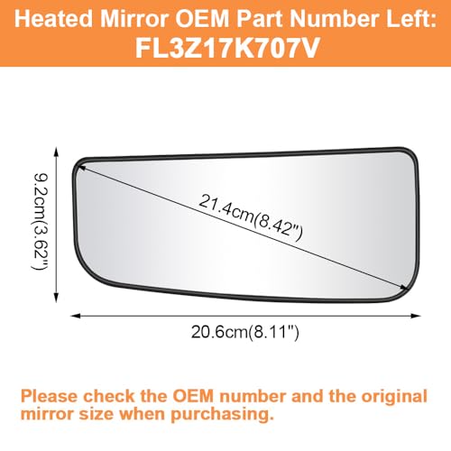 Senzeal Driver Side Heated Lower Mirror Glass Replacement for Ford F150 Truck 2015-2020 Ford F250 F350 Super Duty F450 F550 Truck 2017-2022 Towing Mirror FL3Z17K707V (Left Side) - size: Driver Lower Side (Left)