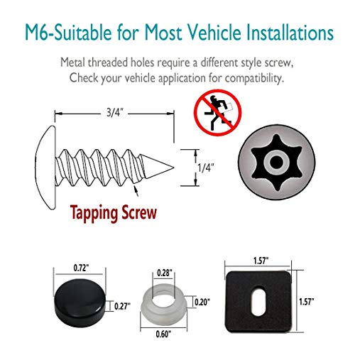 Aootf Anti Theft License Plate Screws- Rust Stainless Steel Plate Screw Resistant Security Tamper Resistant Machine License Plate Bolt License Plate Frame Fastener, Black Caps, Anti-Rattle Pad - color: 4PC Anti Theft-M-Black