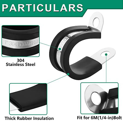 OURU 100PCS Cable Clamps 3/4 Inch 304 Stainless Steel Cable Clamps Rubber Coated Cushioned Insulated Cable Clamp,Automotive Wire Clamps,Pipe Clamps,Metal Clamp for Tube,Wire Cord Installation(19mm) - size: 100 PCS - 3/4 Inch