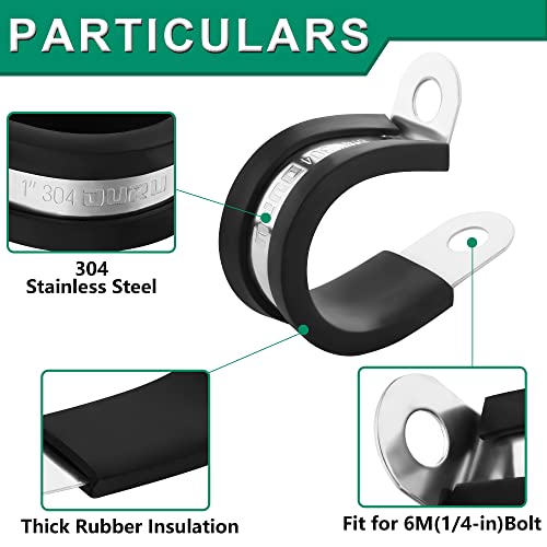 OURU 100PCS Cable Clamps 5/8 Inch 304 Stainless Steel Cable Clamps Rubber Coated Cushioned Insulated Cable Clamp,Automotive Wire Clamps,Pipe Clamps,Metal Clamp for Tube,Wire Cord Installation(16mm) - size: 100 PCS - 5/8 Inch