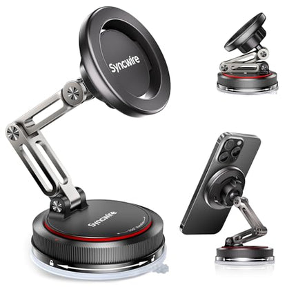 SYNCWIRE for MagSafe Car Mount [3-Axis] Nano Adhesive Gel + Strong Suction Cup Magnetic Phone Holder for Dashboard & Windshield, 360° Adjustable for iPhone 17 16 15 14 13 12, Samsung, Matte Black - style: 3-Axis | Black
