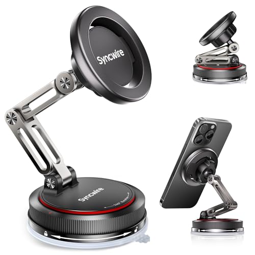 SYNCWIRE for MagSafe Car Mount [3-Axis] Nano Adhesive Gel + Strong Suction Cup Magnetic Phone Holder for Dashboard & Windshield, 360° Adjustable for iPhone 17 16 15 14 13 12, Samsung, Matte Black - style: 3-Axis | Black